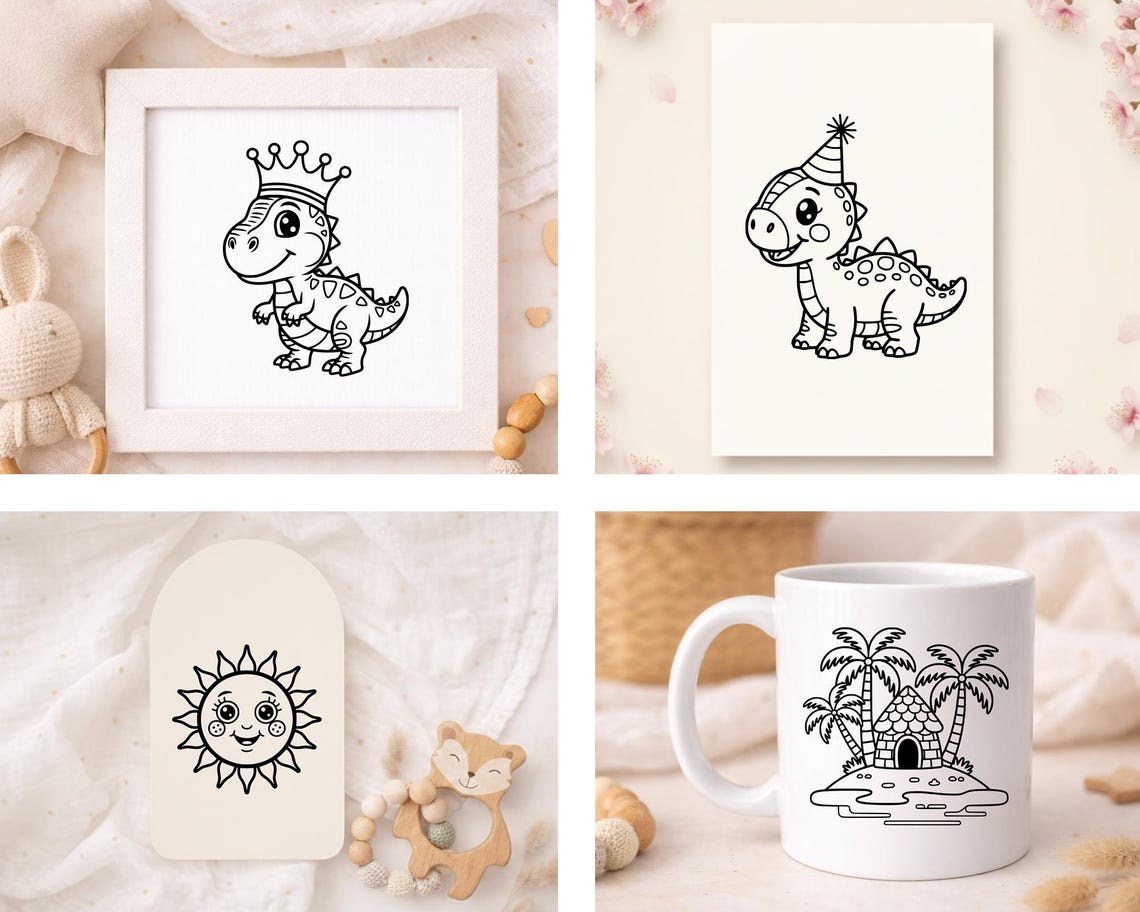 Dinosaur SVG Bundle: Kawaii Dino Clipart for Kids, T-rex SVG, PNG Files ...
