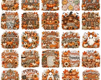 Fall PNG Bundle, Autumn Sublimation Designs, Pumpkin Spice, Coquette Bow, Cute Ghost, Thanksgiving PNG, Harvest Quotes, Fall Vibes,