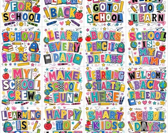 Back to School PNG Bundle, Trendy Stacked Letters Sublimation Design, Teacher Shirt PNG, Retro Doodle School Digital Download