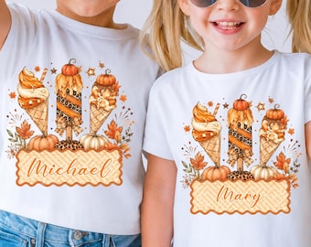 Custom Name Fall Ice Cream Pumpkin PNG, Personalized Autumn Sublimation Design, Cute Pumpkin Popsicle Shirt PNG, Kids Fall Digital Download