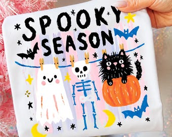 Spooky Season PNG, Halloween Sublimation Designs, Ghost Cat Skeleton PNG, Trending Halloween Shirt Digital Download