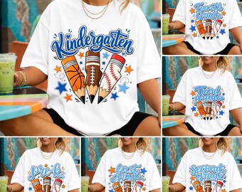 Preppy Back to School Boys PNG Bundle, Pre-K to Fourth Grade Shirt Design Sports Pencil PNG Baseball Basketball Sublimation Digital Download