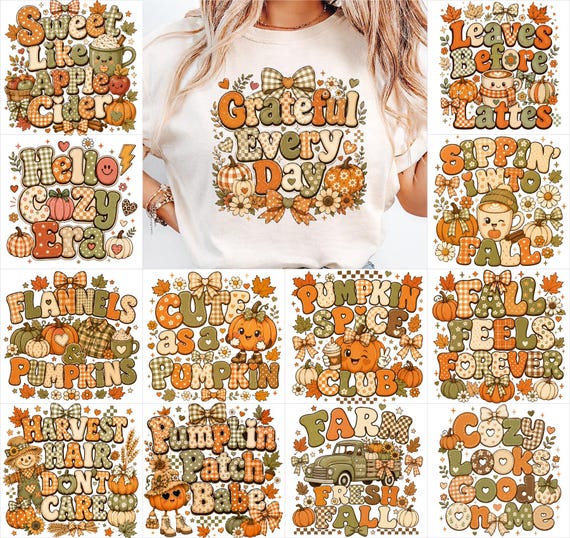 Fall PNG Bundle 28, Cute Pumpkin PNG, Coquette Fall PNG, Autumn Sublimation Bundle, Pumpkin Patch Png, Cozy Fall, Fall Shirt Png