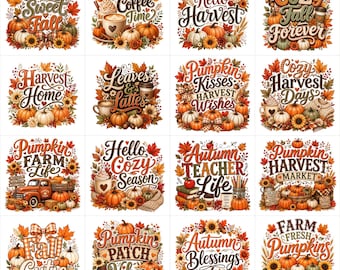 Fall PNG Bundle, Autumn Pumpkin Sublimation, Harvest Quotes PNG, Cozy Fall Shirt Design, Thanksgiving PNG, Instant Download