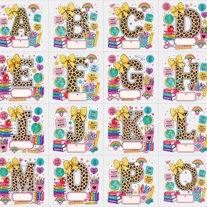 Custom Teacher Leopard Print Alphabet PNG, Personalized Sublimation Monogram Letters, Teach Love Inspire Name Design Bundle