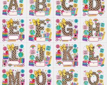 Custom Teacher Leopard Print Alphabet PNG, Personalized Sublimation Monogram Letters, Teach Love Inspire Name Design Bundle