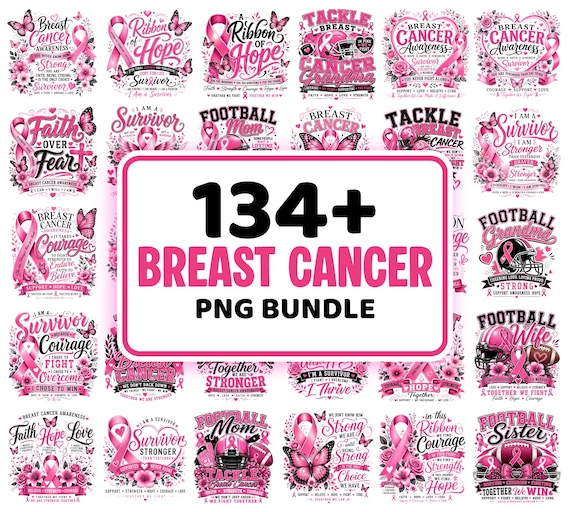 134+ Breast Cancer PNG Bundle, Cancer Survivor PNG, Pink Ribbon Sublimation Designs, Fight Quote PNG, Cancer Awareness, Support Squad