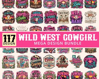 Western-png-bundel 117 ontwerpen, retro-westerse sublimatie, cowgirl-cowboy png, howdy rodeo-shirtontwerp, country-western, digitale download