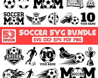 Soccer SVG Bundle for Cricut and Silhouette, Sports SVG Pack, Soccer Player Clipart, Soccer Ball Designs, Sublimation PNG