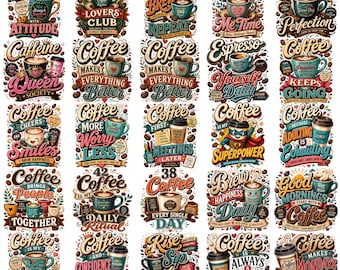 Pacchetto di immagini PNG con citazioni sul caffè, stampa a sublimazione per amanti del caffè, design per baristi, frasi sul caffè del mattino, pacchetto di immagini PNG sulla caffeina, design per magliette a tema caffè