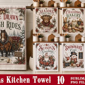 Christmas Kitchen Towel Bundle  10 Vintage Retro Sublimation PNG Designs  Farmhouse Tea Towel PNG  Holiday Kitchen Decor  Instant Download