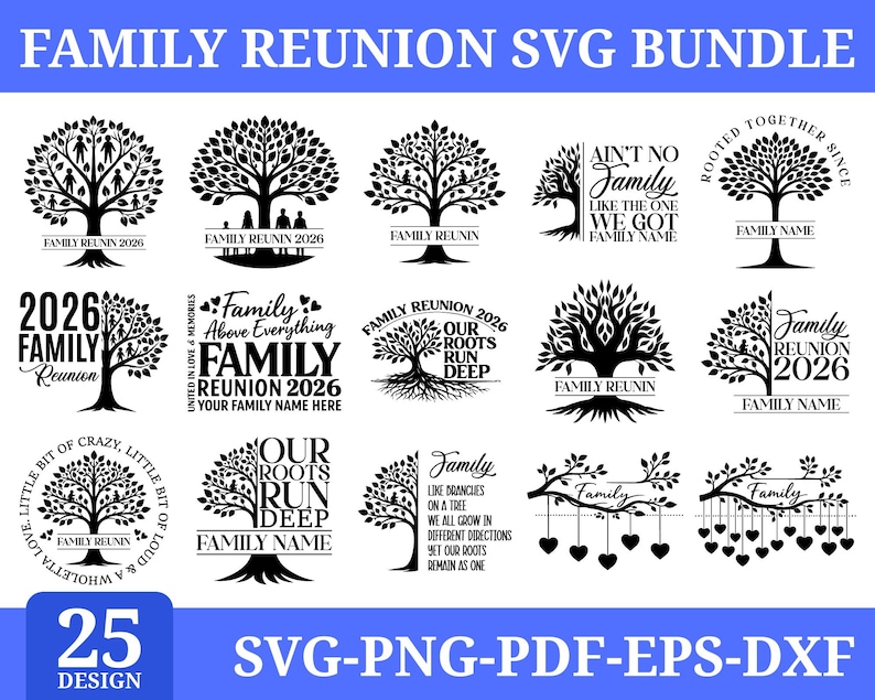 Family Reunion Svg Bundle, Family Tree Designs, Custom Name Reunion ...