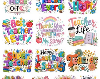 Teacher PNG Bundle, Boho Teacher PNG, Best Teacher Ever, Teacher Appreciation Gift, Back to School, Rainbow Teacher Life Sublimation