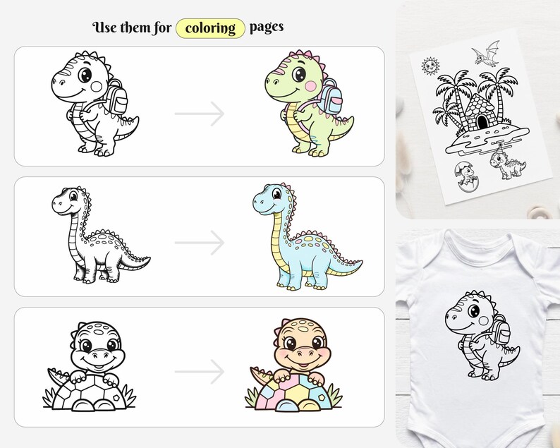 Dinosaur SVG Bundle: Kawaii Dino Clipart for Kids, T-rex SVG, PNG Files ...