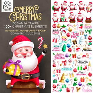 Pacote de ilustrações de Papai Noel de Natal, mais de 100 cliparts de Natal, coleção de PNG de Natal, decoração e ornamentos de Feliz Natal