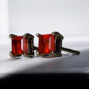 Mexican Fire Opal Stud Earrings, Red Opal earring 925 sterling silver, Natural fire opal earring, princess cut rare fire opal earring.
