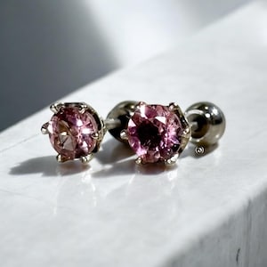 Pink Tourmaline round stud earring, authentic champagne pink diamond gemstones in silver 925 high quality studs earring white gold plated