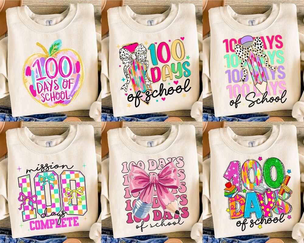 Sublimation Designs 100 Day Of School Bundle Png, 100 Day Of School Glitter Png, 100 Day Of School Coquette Bow Png Bundle, 100 Day Of School Teacher Png 100 Days School Men Women Peckshirt