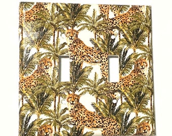 Tropical Jungle Cat Switchcover, Cat light switch cover, Jungle bedroom, Rocker cover, toggle switch, Yellow Gold Green, Lily's Nursery Shop