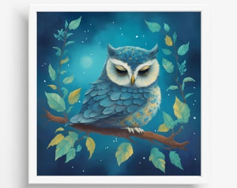 Owl Nursery Watercolor Print, Woodland Nursery, Owl always love you,  Sleepy Owl Art, Baby blue wall decor, wall hanging, Lilys Nursery Shop