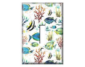 Sea Coral Fish Light switch Cover, Fish switchplate,  Triple Switchplate, Double switchplate, Bathroom Decor, Ocean Fish,  Beach house decor