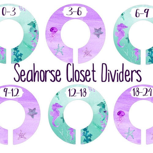 Seahorse Nursery Closet Organizer Baby Nursery Aqua Purple Etsy