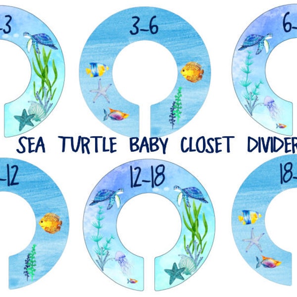 Sea Turtle Closet Organizer, Baby Nursery Turtles Fish, Clothes Dividers, Toddler clothes dividers, Day of the Week Organizers