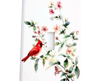 Cardinal Bird Light Switch Cover, Floral Nylon Switchplate