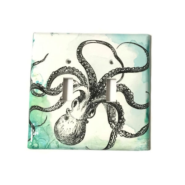 Nautical Octopus Single or Double Light Switch Art Cover Blue