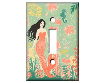 Cute Mermaid Switchplate Cover, Mermaid Light Switch, Coral Blue GFI, Lighting Home Decor, Rocker Cover, Outlet Cover,  Lilys Nursery Shop