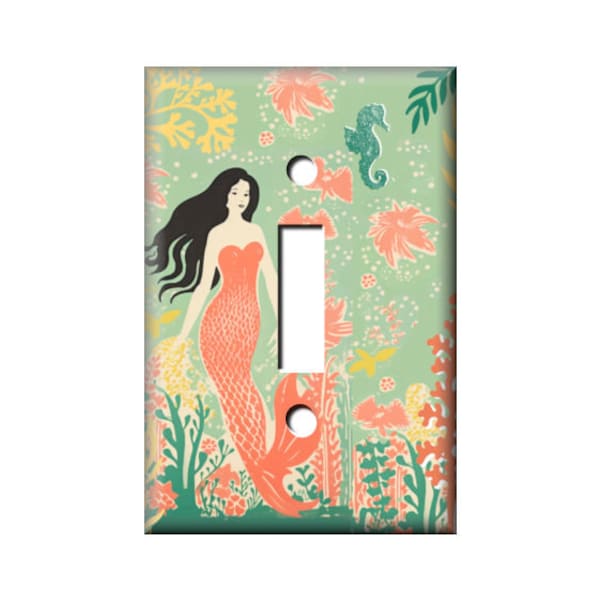 Cute Mermaid Switchplate Cover, Mermaid Light Switch, Coral Blue GFI, Lighting Home Decor, Rocker Cover, Outlet Cover,  Lilys Nursery Shop