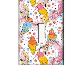 Tropical Bird Light switch Cover, cockatiel Bird switchplate,  Watercolor Rocker Cover, Double switchplate, Baby Nursery Decor, Pretty Bird