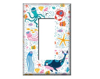 Light Switch Cover, Rocker Decora Plate, Ocean Animals, Whale and friends, Bathroom decor, Single switchplate, double toggle, triple switch