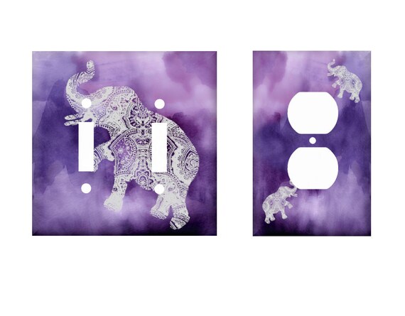 Bohemian Switchplate Cover Boho Bedroom Decor Elephant Switchplate Purple And Gray Watercolor Zen Bedroom Decor