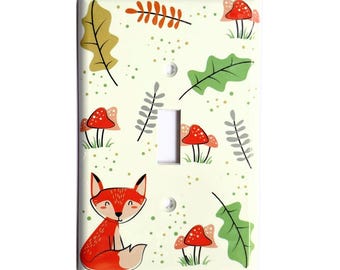 Woodland Fox Switchplate, Fox Nursery Decor, Light switch cover, Forest decor, rocker cover, Tribal nursery, Forest colors, mushrooms