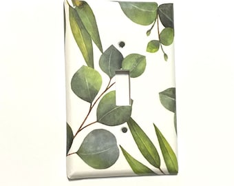 Green Leaves  Light switch Cover, Switchplate cover, Nature Rocker Cover, Double switchplate, Nursery decor, GFI Cover, Triple Switch