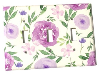 Lavender Floral Light switch Cover, Green Purple switchplate,  Triple Switchplate, Double switchplate, GFI, Baby Nursery, Lilys Nursery Shop