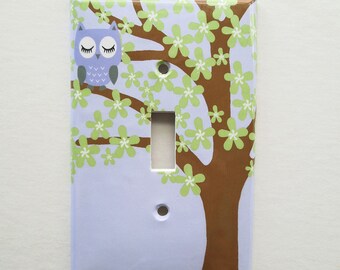 Owl Switchplate Cover, Lavender Gray Owl Nursery, Double Switchplate,  Woodland Nursery - Electrical Cover - Custom Switchplate