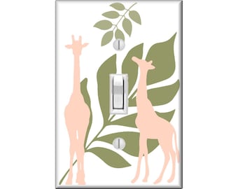 Minimalist Nursery, Safari Giraffe decor, Single Toggle switch, lighting, baby nursery, pink sage green, baby girl boy, Lily&#39;s Nursery Shop