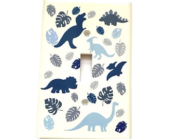 Dinosaur Switchplate Cover, Light Switch Cover Single, Dino Switchplate, Double switchplate, Dino Rocker Cover, Navy Blue Gray Nursery, Baby