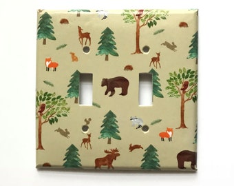 Forest Animals Switchplate Cover, Woodland Animal Nursery, Fox Bear Outlet Cover, Deer Rocker Plate cover, Lightswitch, Lilys Nursery Shop