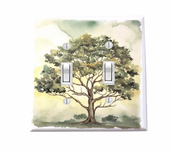 Light switch cover, Bohemian Style decor, Watercolor Tree, Double Toggle, Oak Tree Decor, Single switch cover, Outlet, Soft watercolor trees