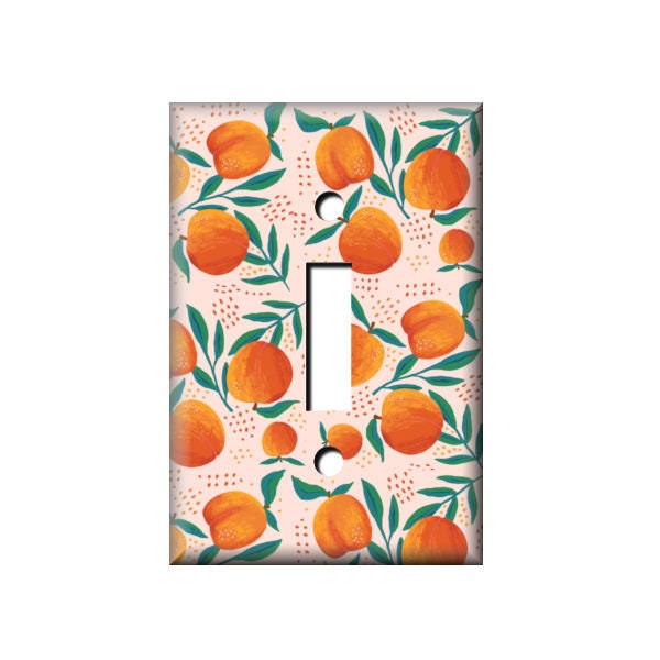 Peach Pattern Light switch Cover, Kitchen Peach Rocker Cover, Double switchplate, Nursery decor, GFI Cover, Navy Peach, Lily's Nursery Shop