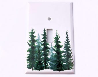 Forest Trees Light switch Cover, Switchplate cover Trees, Mountain Rocker Cover, Double switchplate, Nursery decor, GFI Cover, Triple Switch