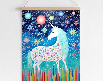 Unicorn Canvas Art, Printed Canvas Sheet, Fantasy Unicorn, Hanging Canvas, Frame optional, Child's Room Wall Hanging, Lily's Nursery