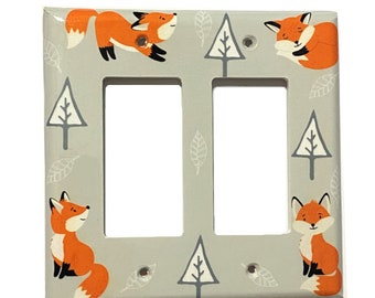Woodland Fox Switchplate, Tribal Nursery Decor, Orange Gray Light Switch Cover