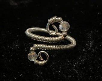 Adjustable wite wrapped ring with bead accents