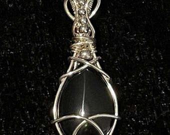 Tear drop obsidian wire pendant