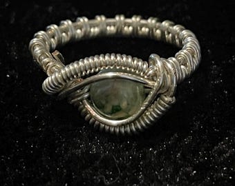 Wire wrapped agate bead ring