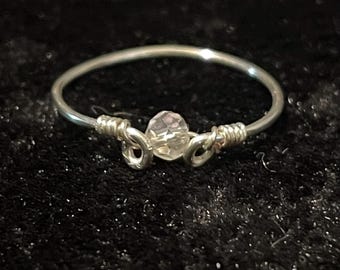 Extra small, dainty, delicate, wire wrapped ring with bead accent